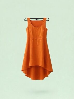 Neiman Marcus brand Bright Orange Sleeveless Round Neck light linen dress SZ L